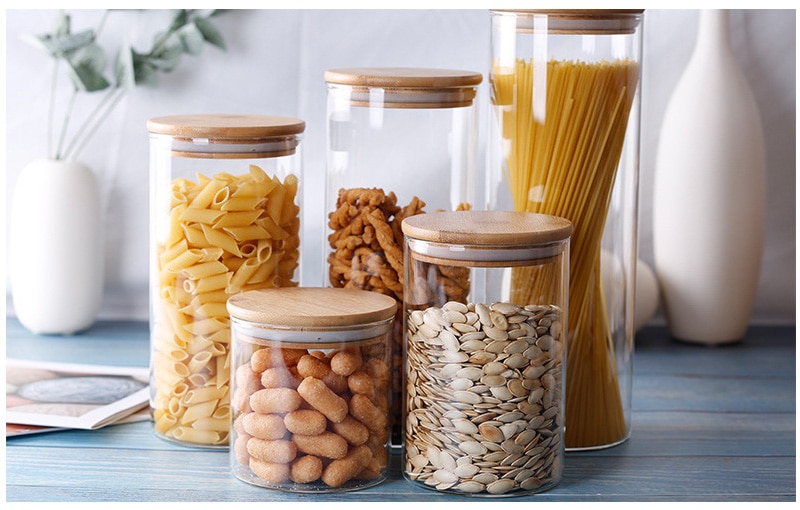 Food Glass Container with Bamboo Cover Food Glass Container with Bamboo Cover