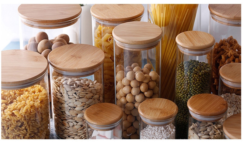 Food Glass Container with Bamboo Cover Food Glass Container with Bamboo Cover